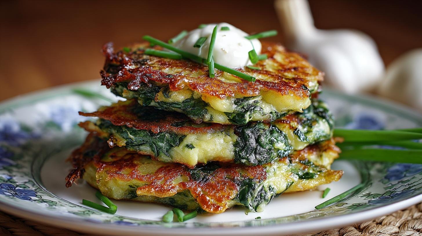 Rychlé bramborové placičky se špenátem a česnekem bez smažení