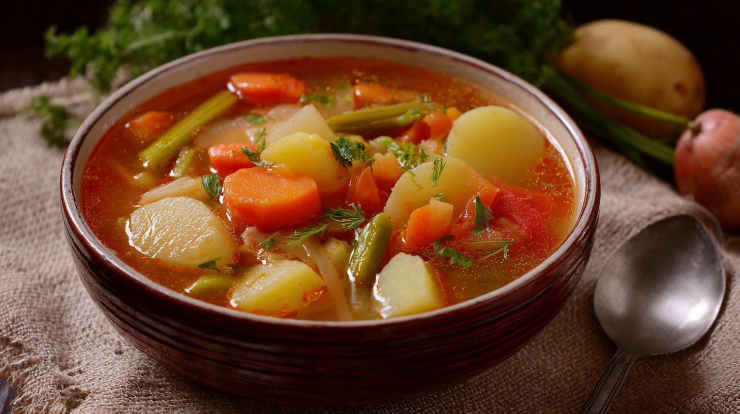 Zeleninová polévka s bramborami a snadným krokem pro hustotu. Postup krok za krokem