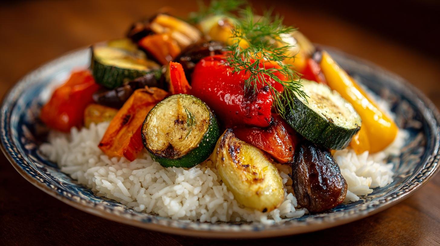 Pečená zelenina s rýží lehká večeře bez tuku