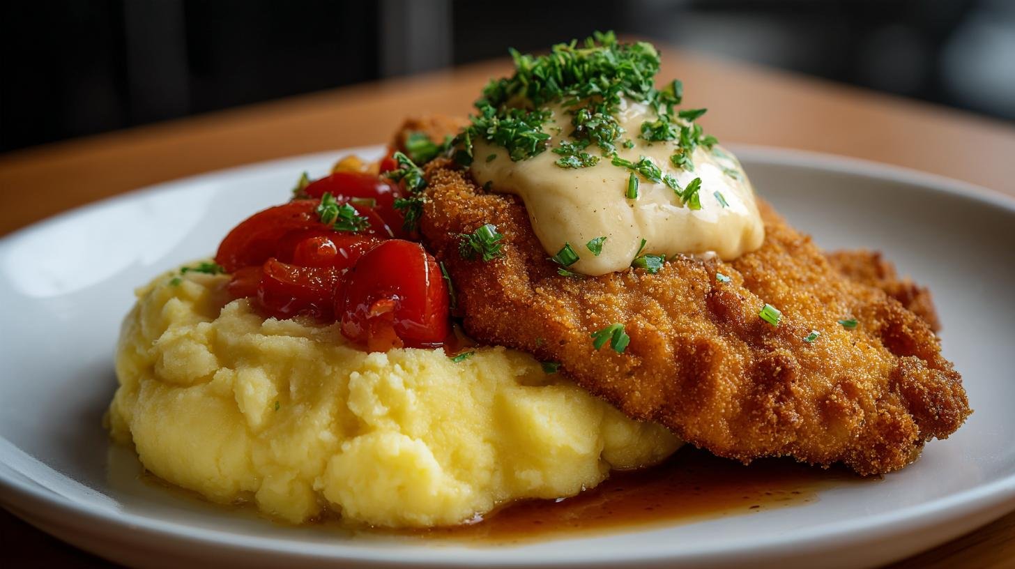 Kuřecí řízek s bramborovou kaší nadýchaný