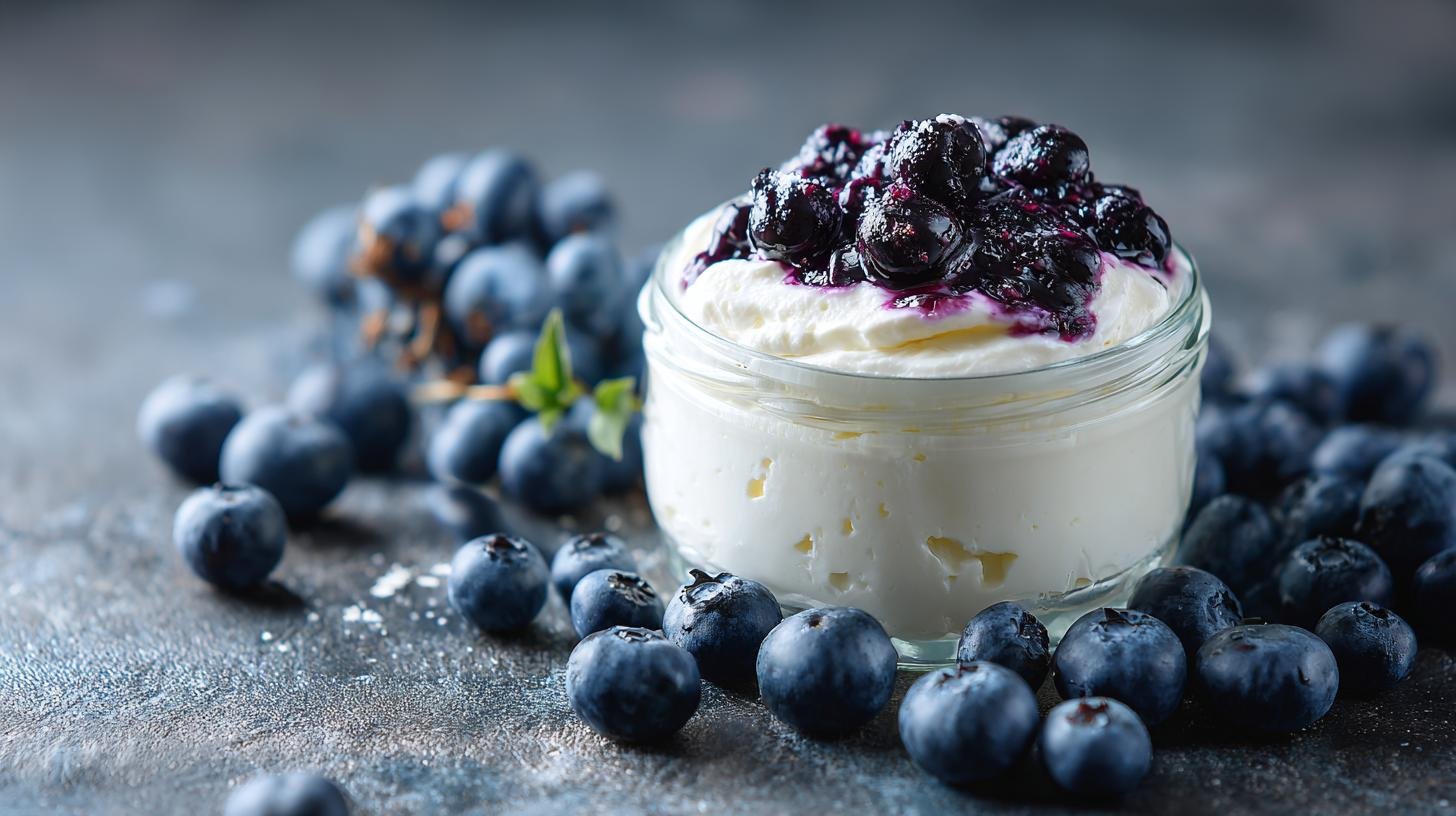 Tvarohový krém s borůvkami a minimem surovin pro rychlou sladkost. Rychlá příprava krok za krokem