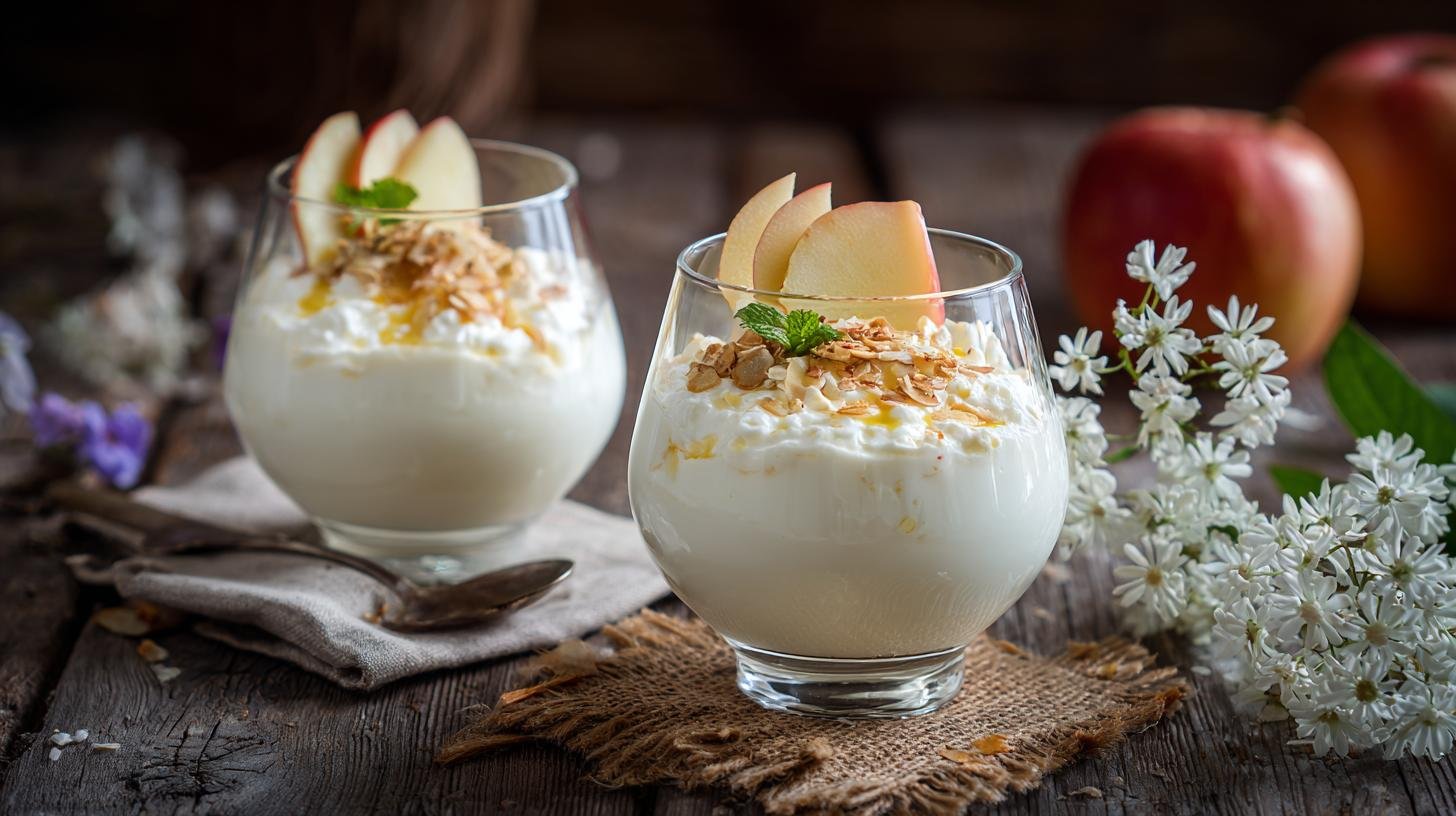 Domácí tvarohová pěna s jablky pro lehký večerní dezert. Postup krok za krokem