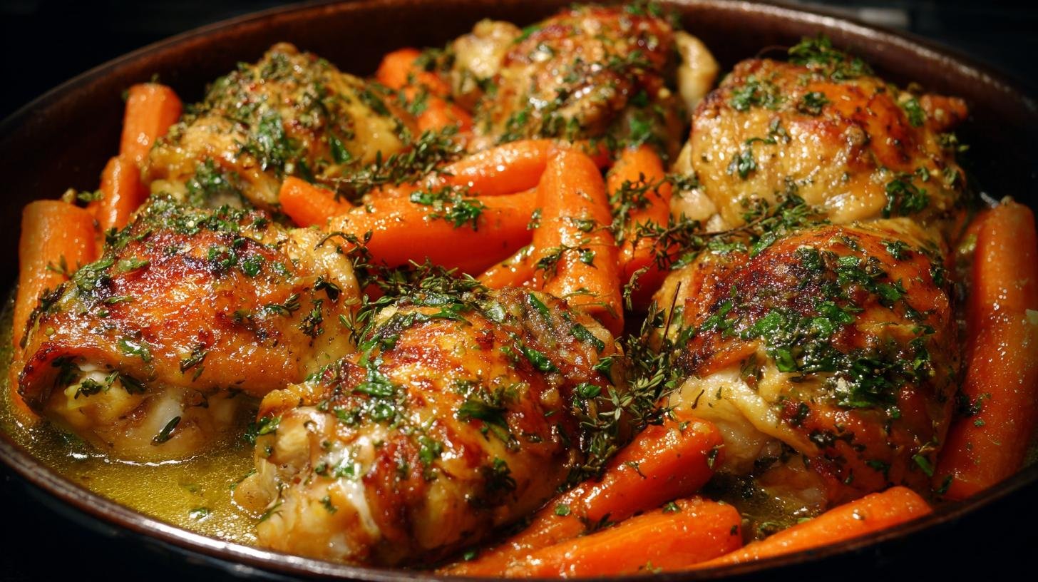 Kuřecí stehýnka s mrkví a máslem pro měkký výsledek. Postup krok za krokem