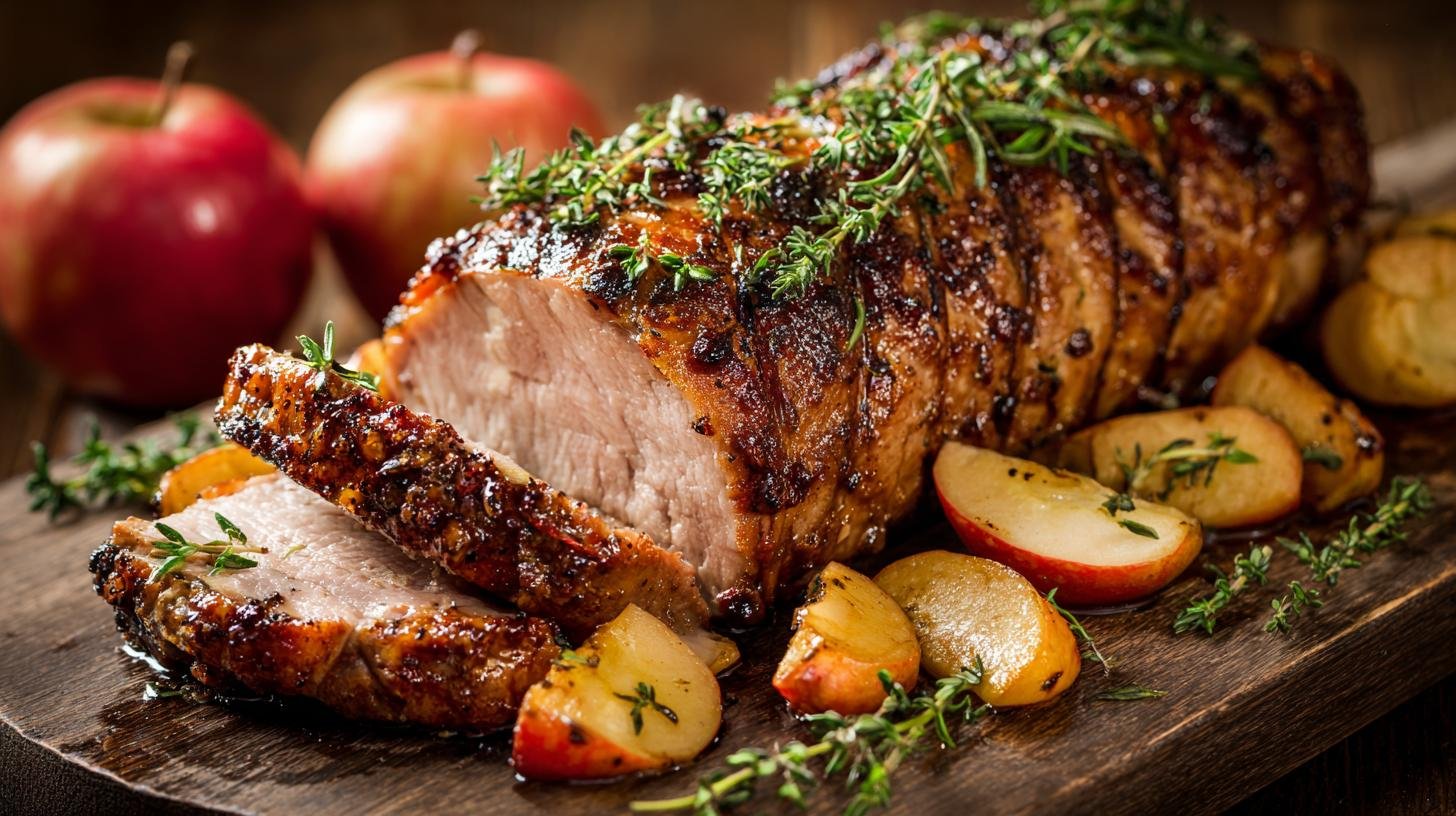 Vepřové pečeně s jablky a tymiánem, šťavnaté a voňavé. Ingredience a poměry