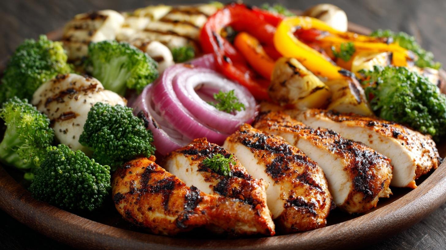 Grilované kuřecí maso s zeleninou bez zbytečného oleje. Technika grilování bez tuku