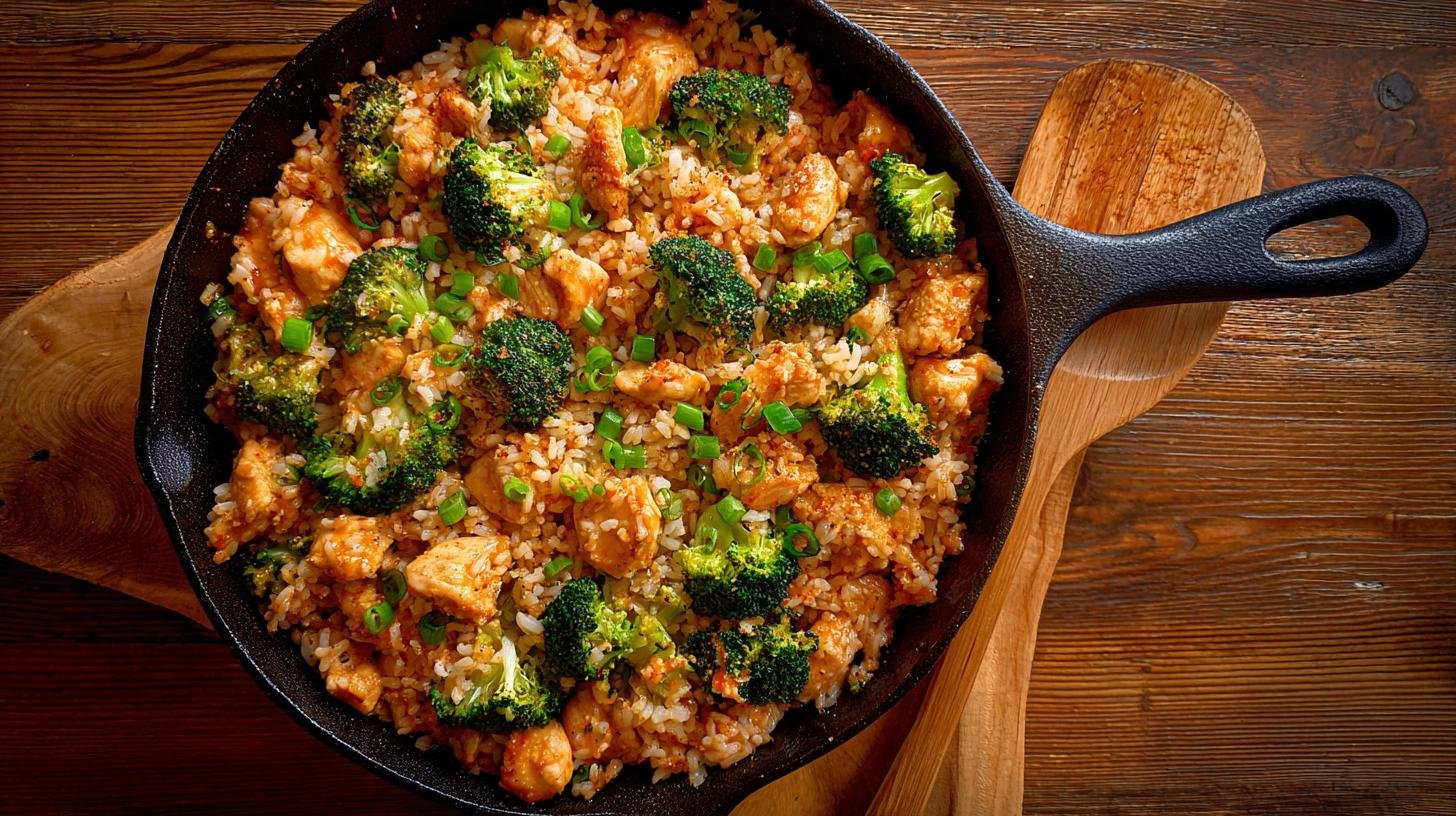 Rychlá kuřecí pánev s brokolicí a rýží pro teplý domácí oběd