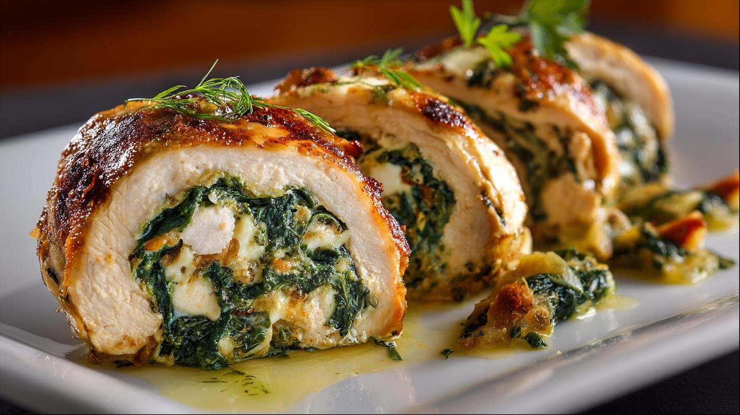 Kuřecí rolky se špenátem a máslem v jemném provedení