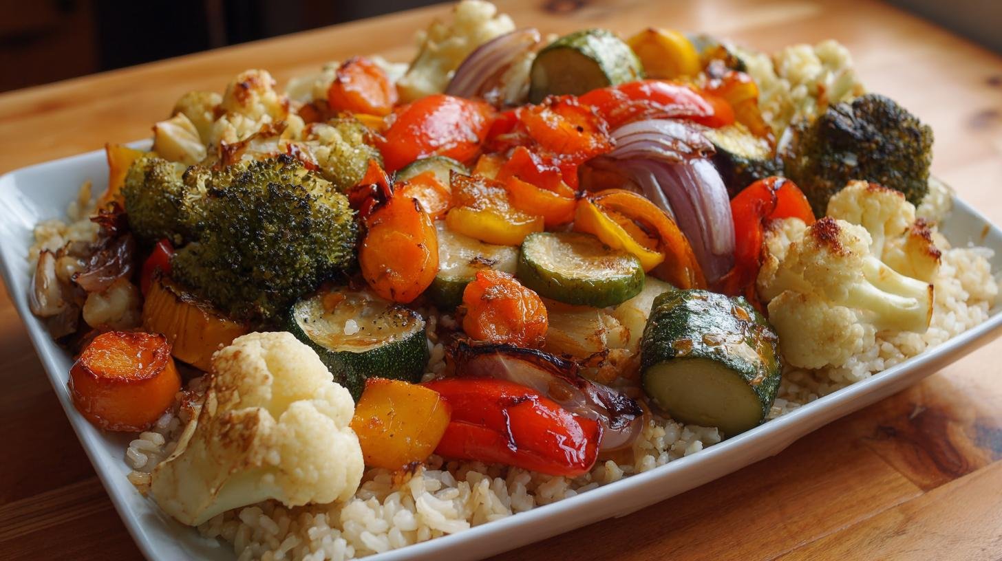 Pečená zelenina s rýží lehká večeře bez tuku. Co mít po ruce
