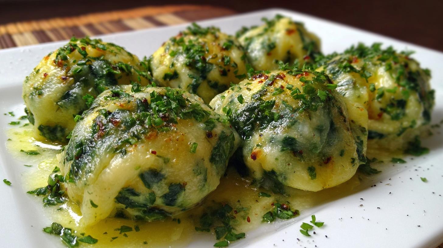Špenátové knedlíky s máslem a sýrem, snadná domácí varianta