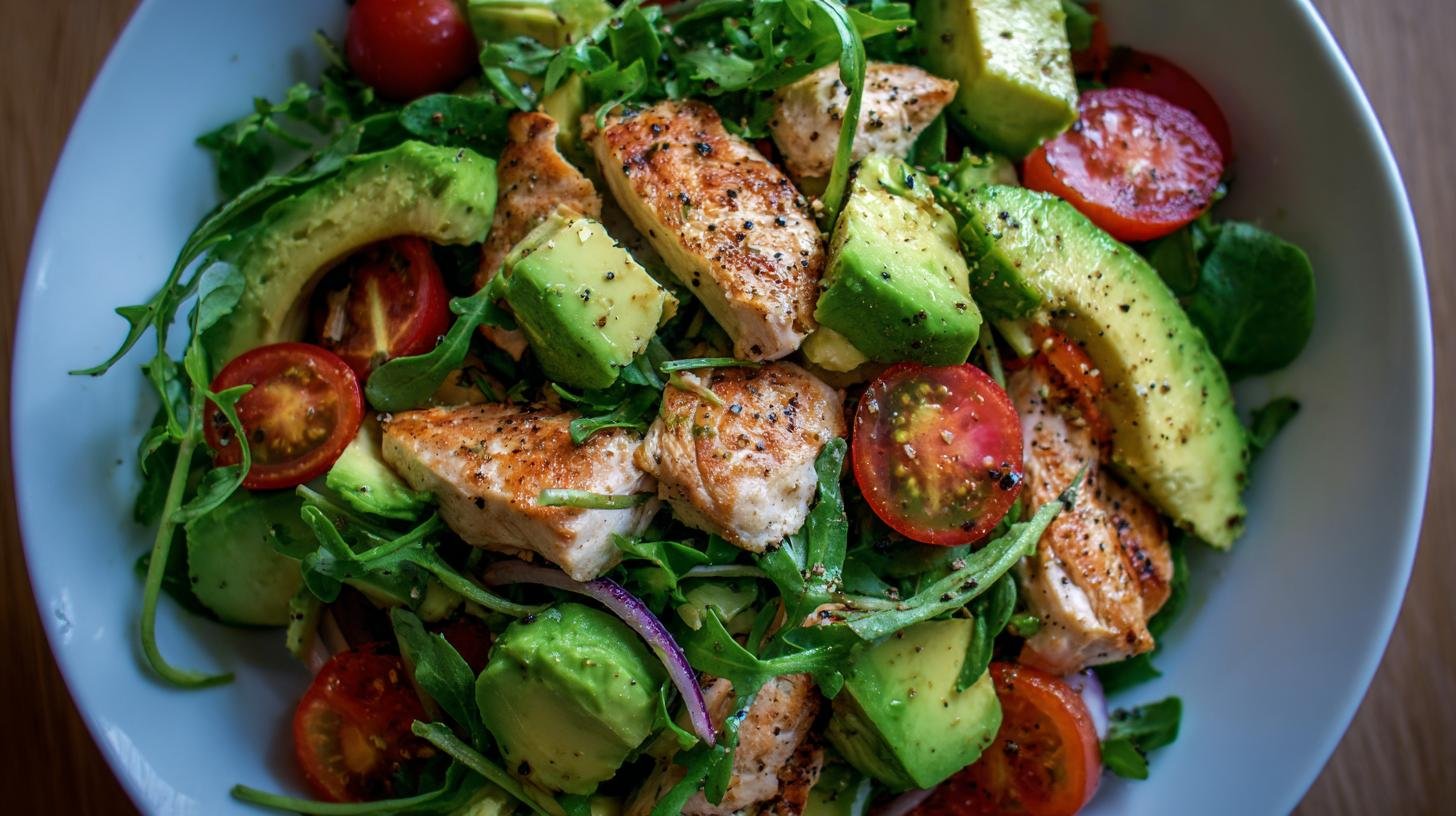 Salát s kuřecím masem a avokádem, rychlý a sytý oběd