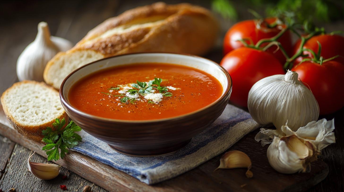 Rajčatová polévka s česnekem správným trikem pro bohatou barvu
