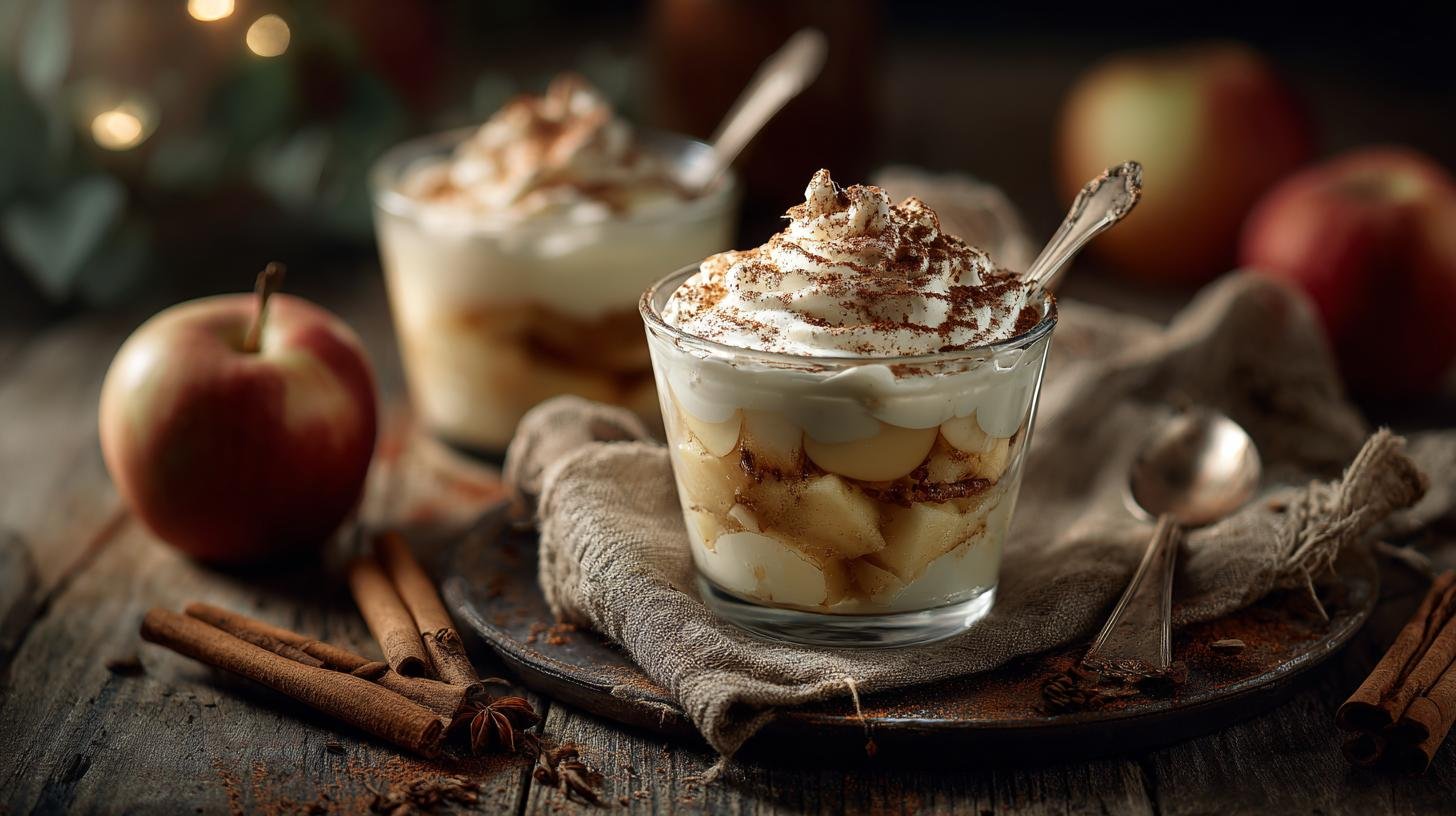 Jablečný pohár se skořicí a smetanou pro hřejivou náladu. Tajemství dokonalé textury
