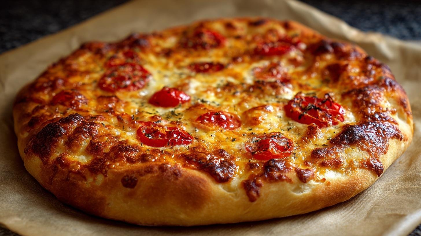 Domácí pizza z trouby s rajčaty a sýrem. Těsto, které nezklame