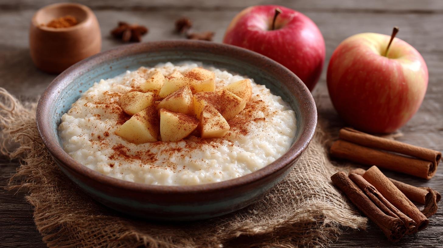 Jemná rýžová kaše s jablky a skořicí jako uklidňující varianta