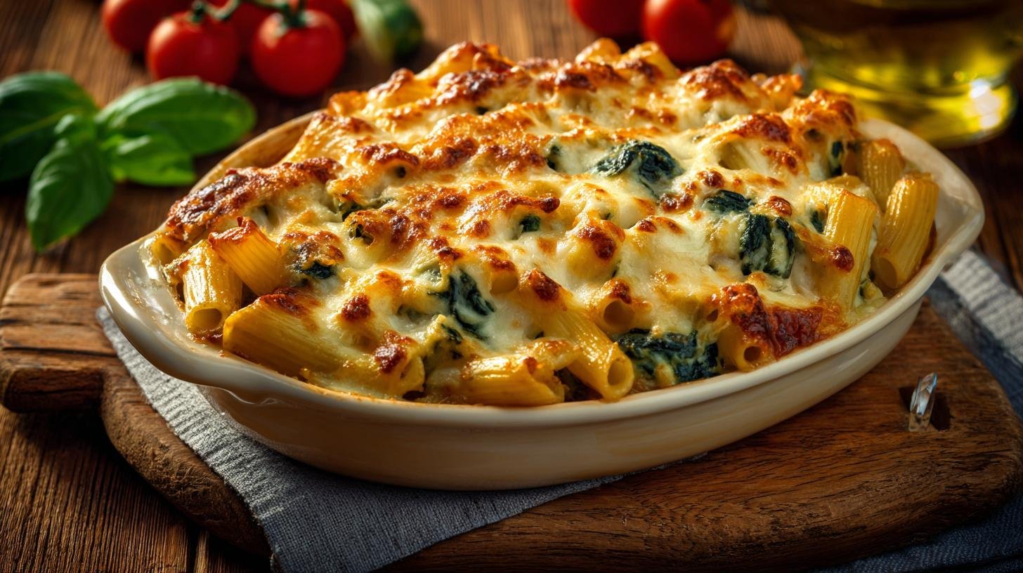 Zapečené těstoviny se sýrem a špenátem pro jistou rodinnou spokojenost. Proč to funguje — emoce, komfort a jednoduchost
