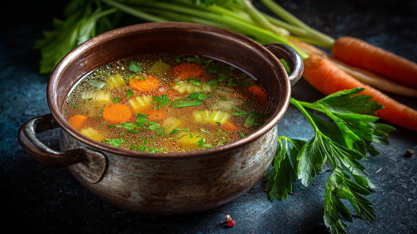 Hovězí vývar s mrkví a celerem, jednoduchý recept na srdcovou polévku. Servírování a skladování