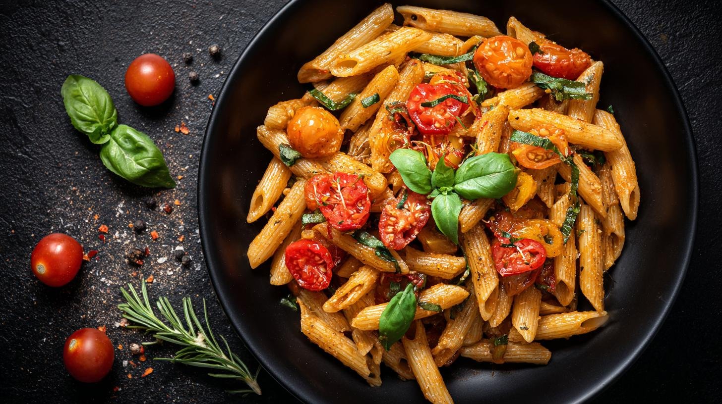 Těstoviny z celozrnné mouky s rajčaty a bazalkou, lehká a chutná večeře. Triky, které promění chuť