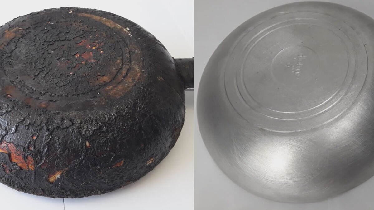 Dám pánev do igelitového sáčku, připálenina odletí během chvilky, už se nic nepřichytává – a já se kochám vlastním odrazem