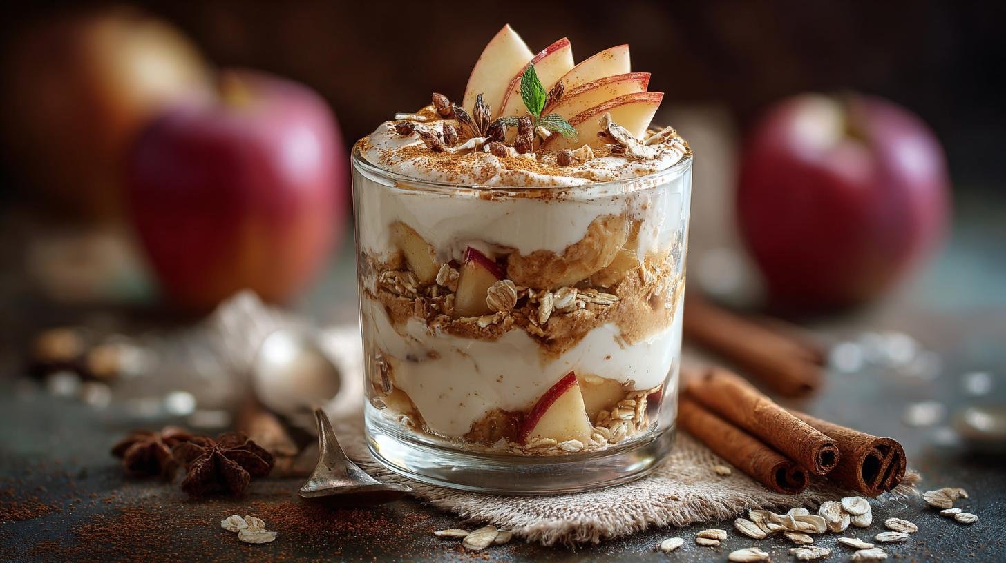 Jablečný parfait se skořicí a vločkami sladký a lehký