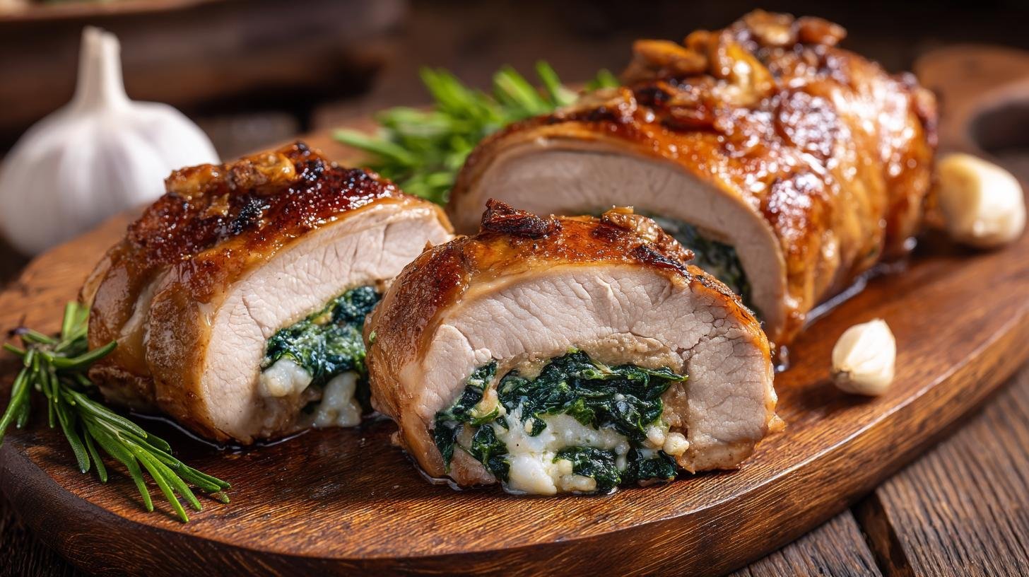 Křehké vepřové rolky se špenátem a česnekem správným postupem