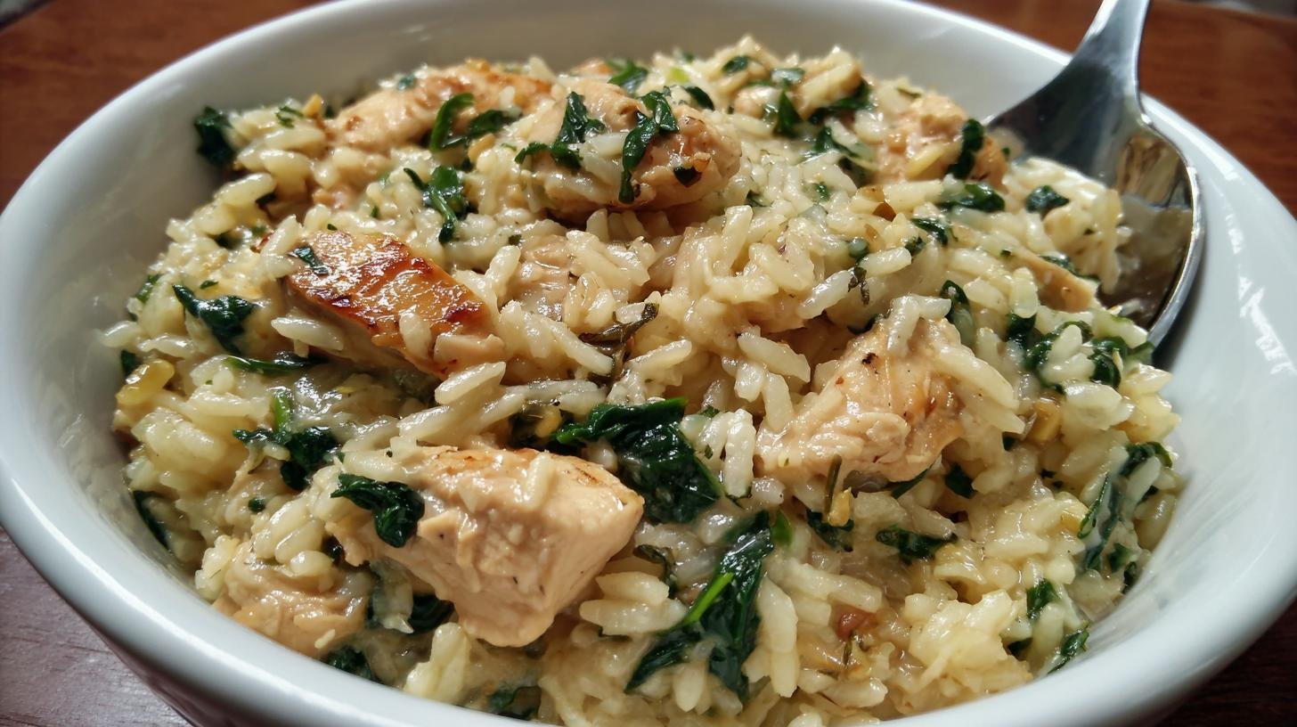 Kuřecí rizoto s rýží a špenátem v lehké domácí verzi. Co budete potřebovat