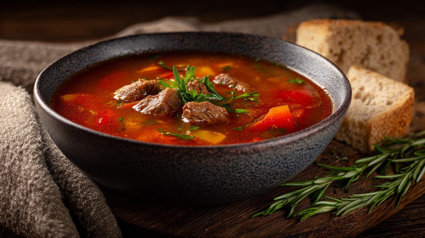 Gulášová polévka s hovězím a paprikou, rychlá a sytá