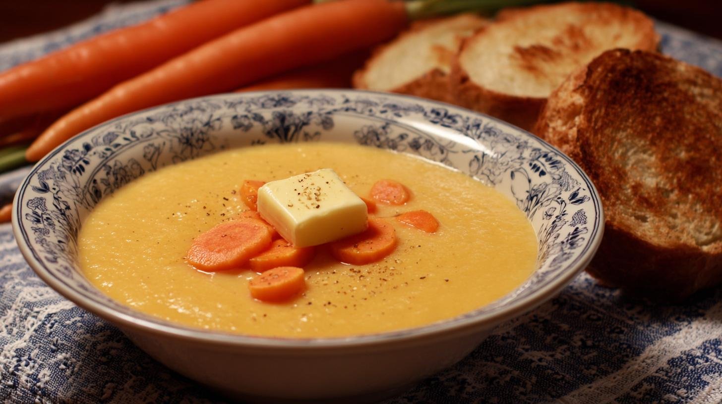 Krémová bramborová polévka s máslem a mrkví bez chyb. Postup krok za krokem