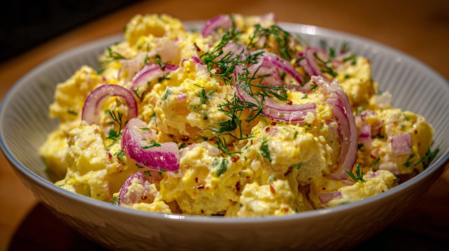 Bramborový salát s hořčicí a cibulí, osvědčený recept. Co budete potřebovat