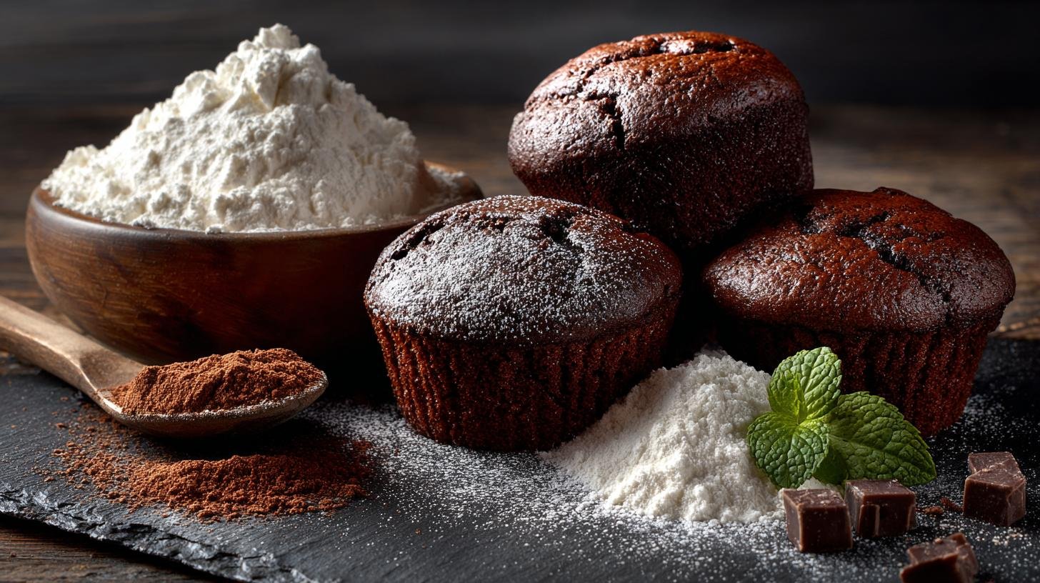 Kakaové muffiny se smetanou a moukou pro rychlé pohoštění. Rychlý recept krok za krokem