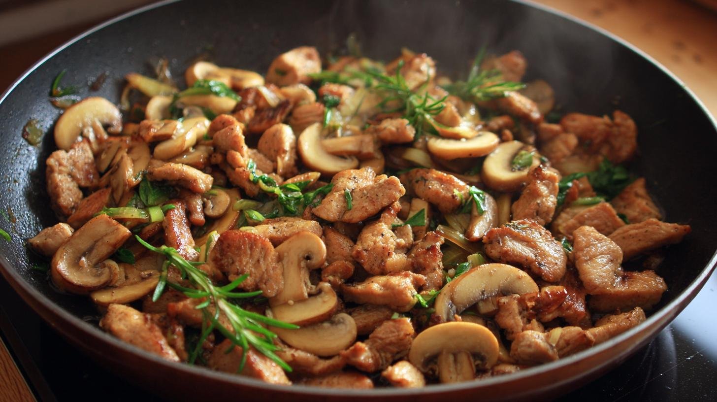 Vepřové nudličky s houbami rychlé z jedné pánve. Tipy, které šetří čas i peníze