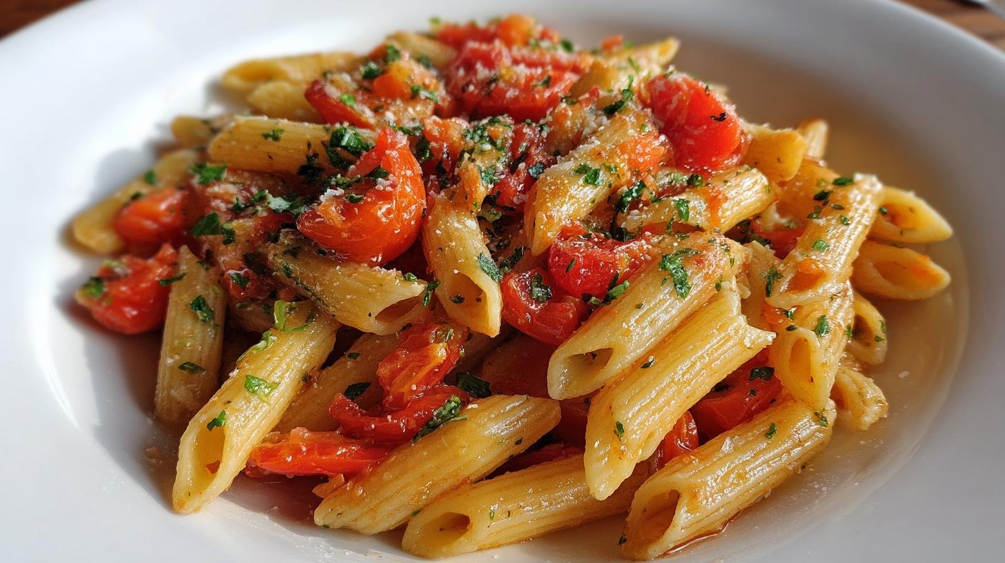 Rychlé těstoviny s rajčaty a trikem pro hustší omáčku. Ingredience a zrychlený postup