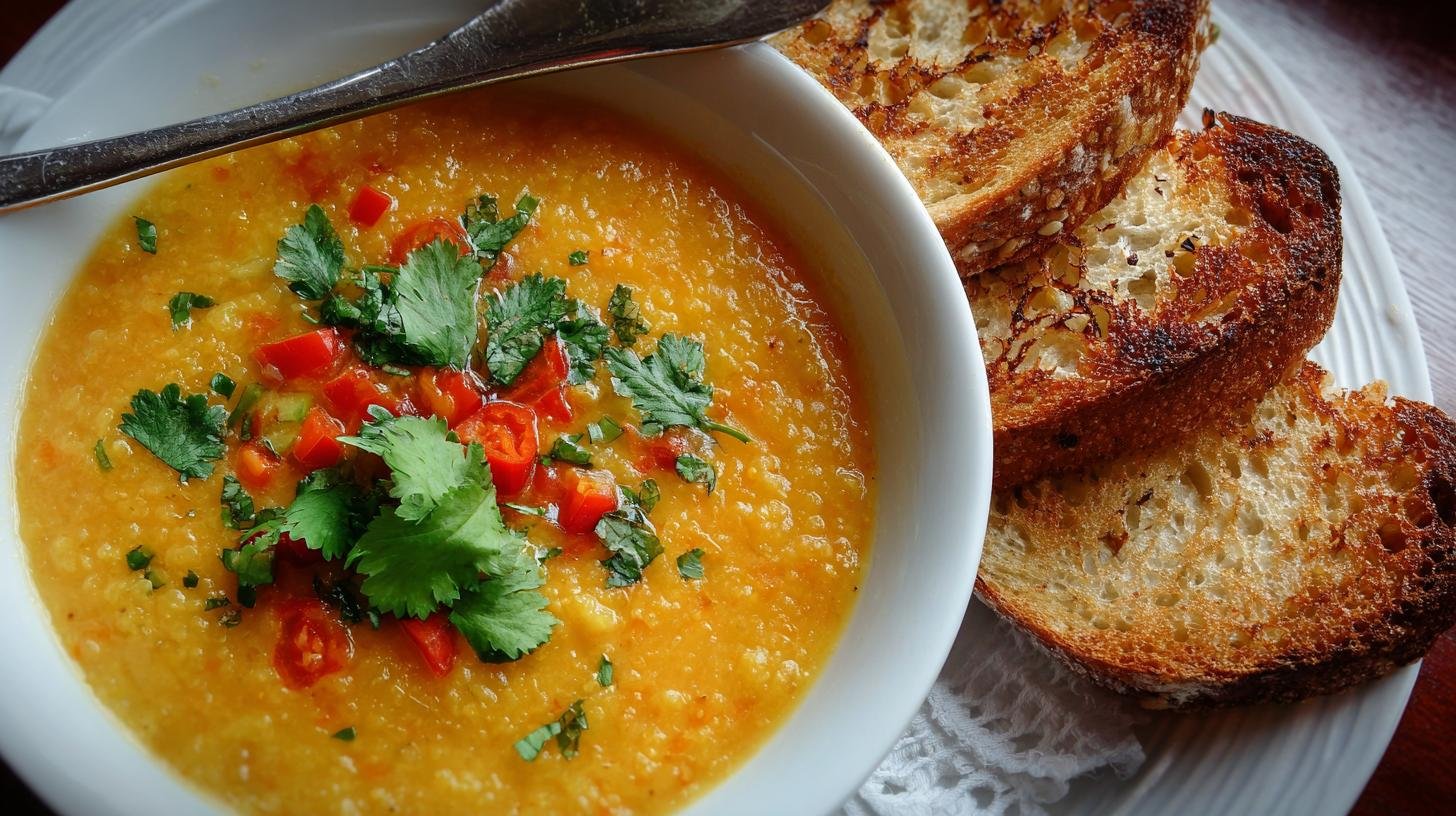 Polévka z červené čočky s rajčaty a koriandrem, lehká a výživná. Proč ji vyzkoušet hned