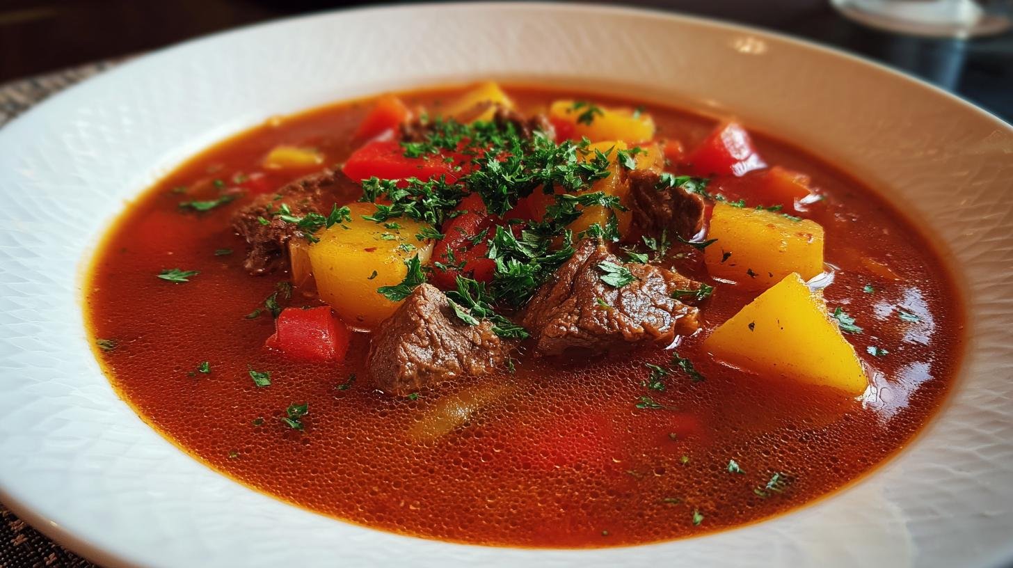 Hovězí gulášová polévka s paprikou a bramborem, sytý oběd. Klíčové ingredience a úsporné tipy