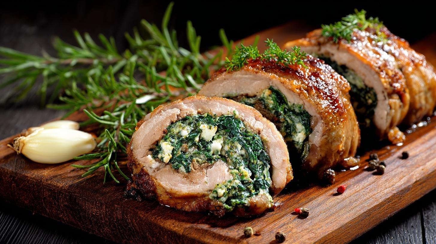 Křehké vepřové rolky se špenátem a česnekem správným postupem. Ingredience a rychlý přehled