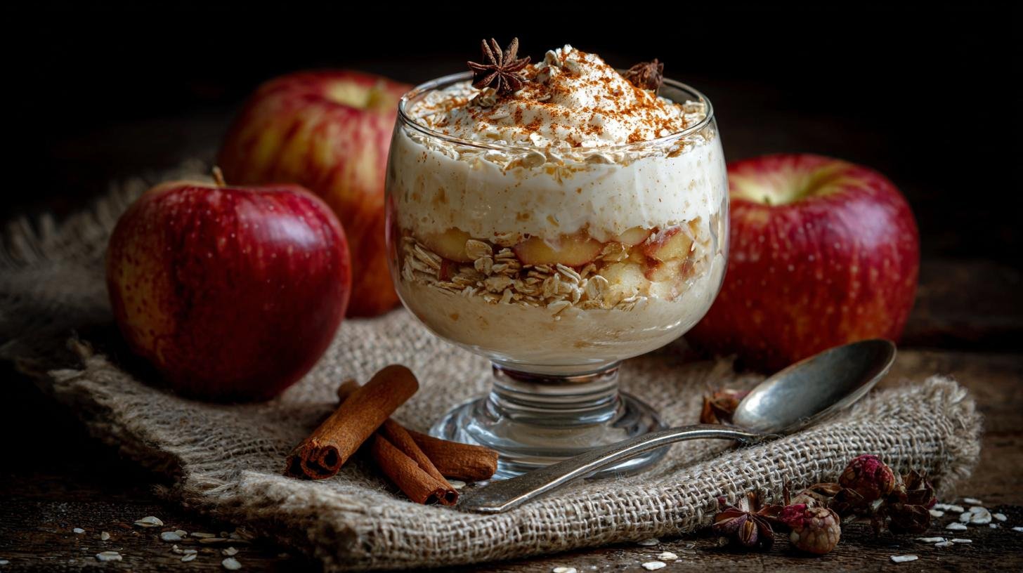 Jablečný parfait se skořicí a vločkami sladký a lehký. Příprava krok za krokem