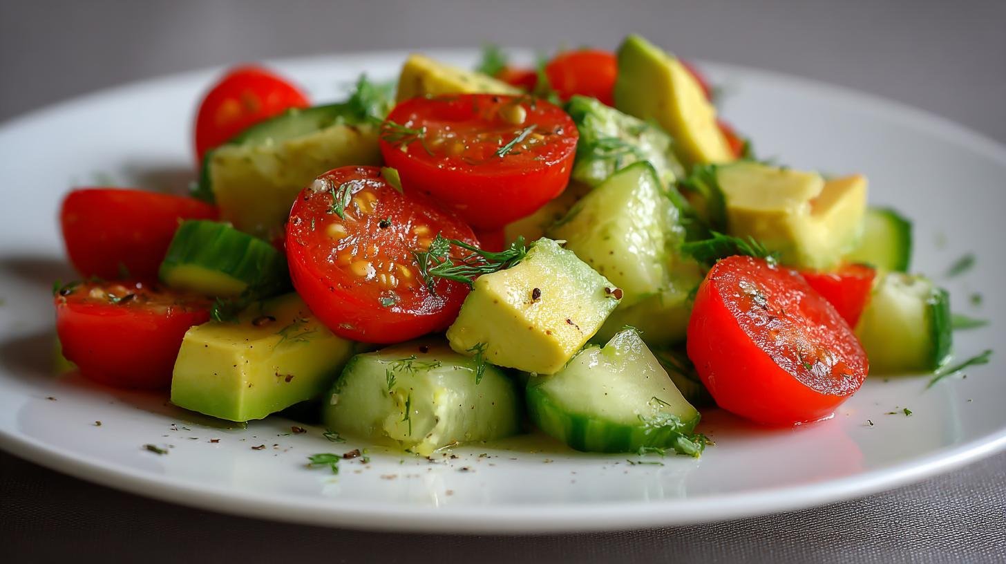 Salát s avokádem, okurkou a cherry rajčaty, rychlé a zdravé jídlo. Proč ho zkusit dnes
