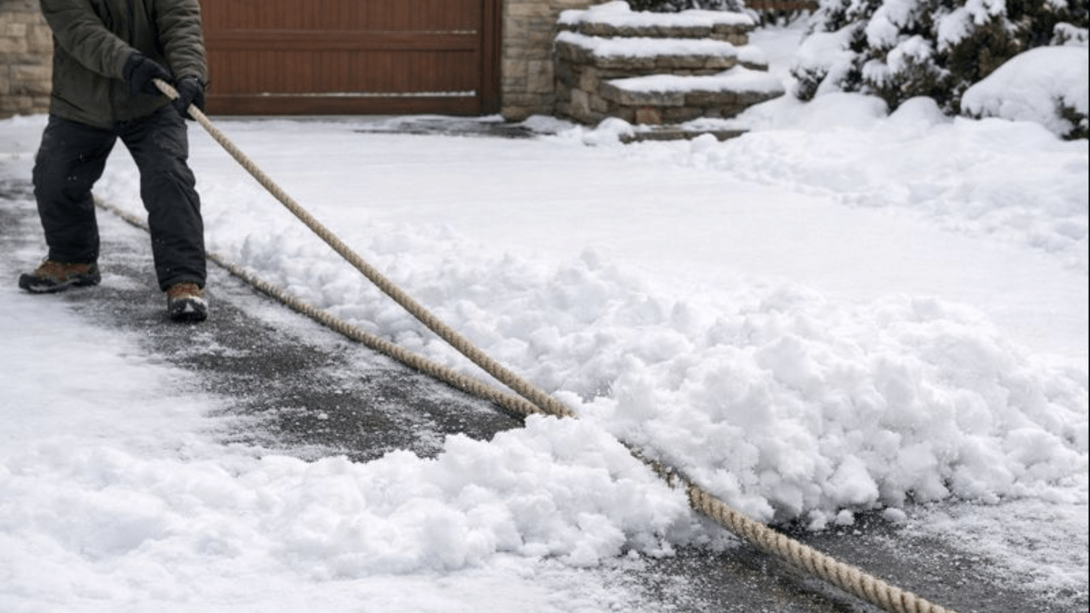 Zahradník vysvětluje, jak jednoduchý trik s lanem odklidí sníh během několika minut
