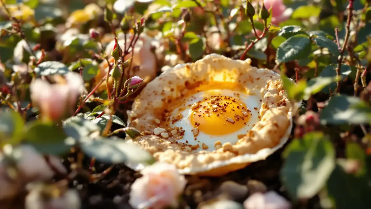 Obyčejný zbytek ze snídaně, zakopaný v zimě pod růžovými keři, radikálně mění jarní kvetení