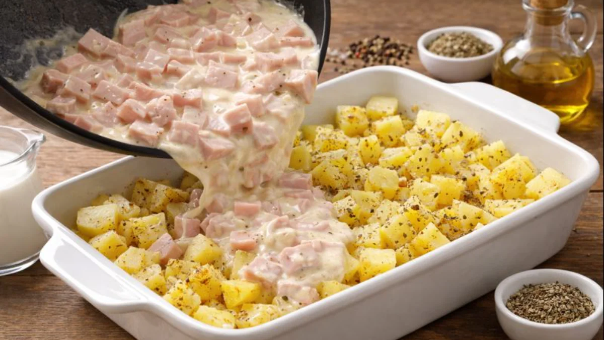 Recept na bramborový nákyp se šunkou a smetanou