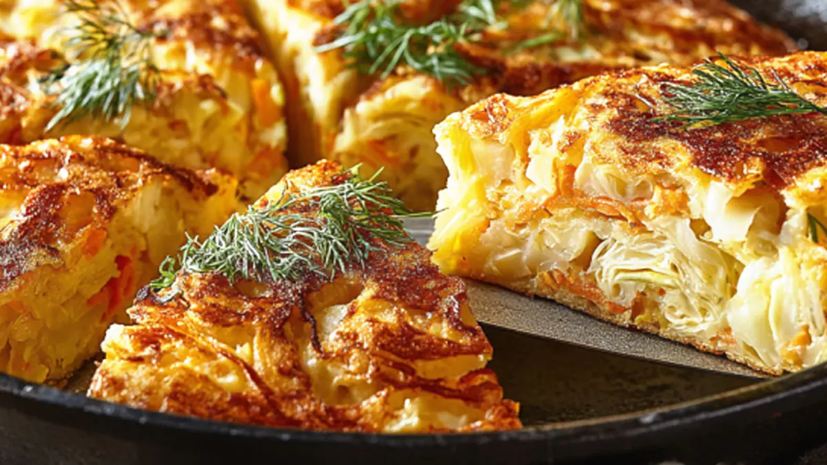 Koláč bez těsta: z bílého zelí a vajec na pánvi. Sytý, nízkokalorický a velmi jednoduchý