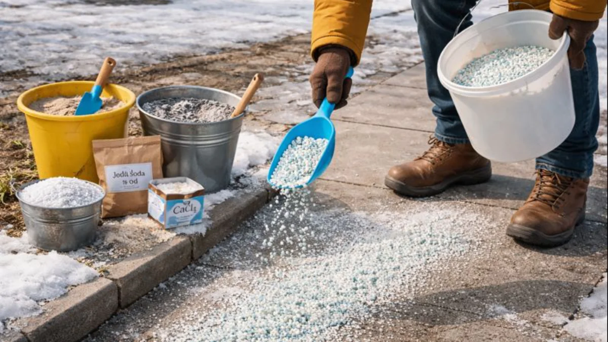 Rozsypte místo soli. Led na chodníku roztaje během chvilky