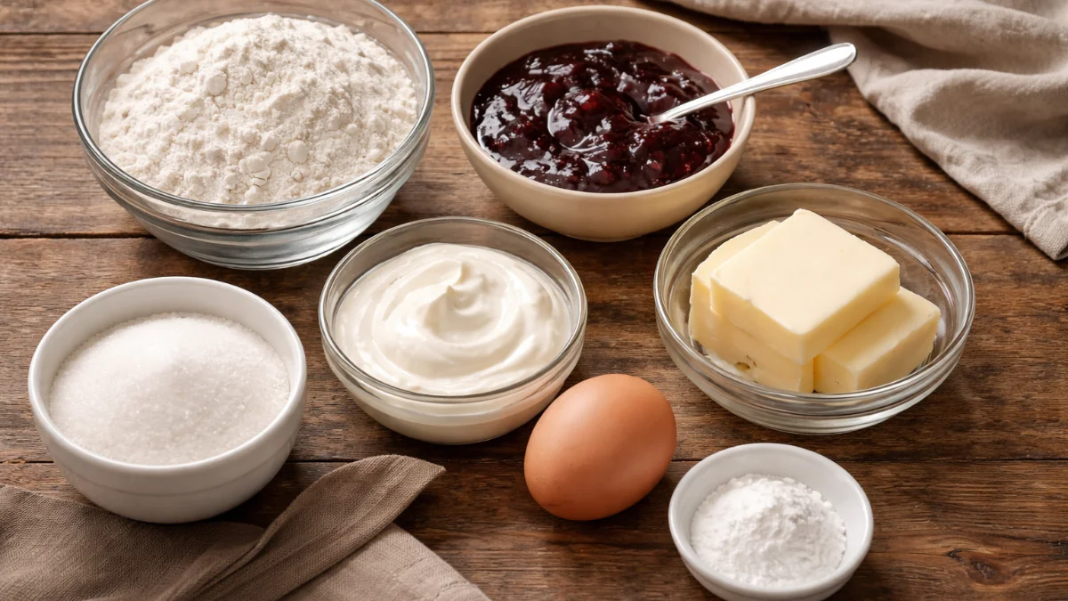 Sladký koláč „Bystřinka“ s džemem: zamíchat a dát do trouby