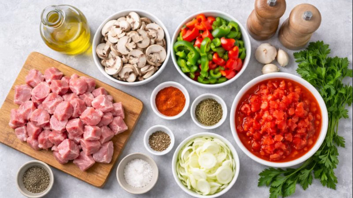 Recept na vepřovou kavarmu s houbami a cibulí na pánvi